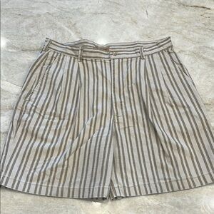 Ruff Hewn | Pleated Bermuda Shorts | Grey/Beige Stripes | Men’s 36 Wiast